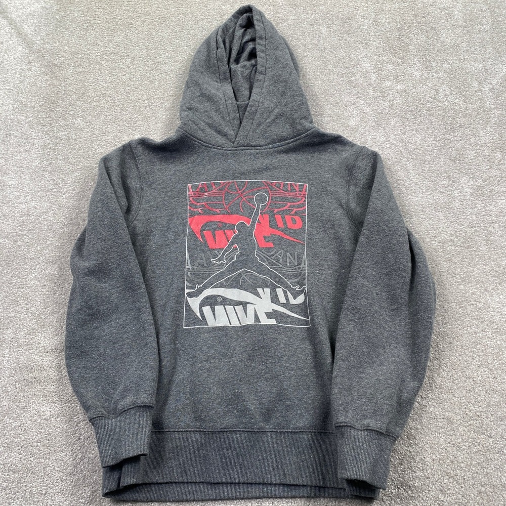 Jordan Hoodie Youth L Grey Jumpman Graphic Pullover Fleece Sweatshirt
